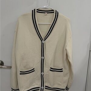 Classic Cream Cardigan with Navy Trim